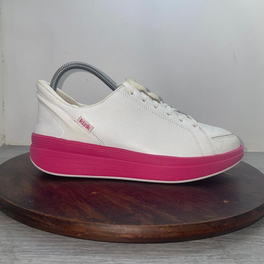 Kizik Sydney Shoes Women Size 7.5 White Pink Leather Comfort Hands Free Casual